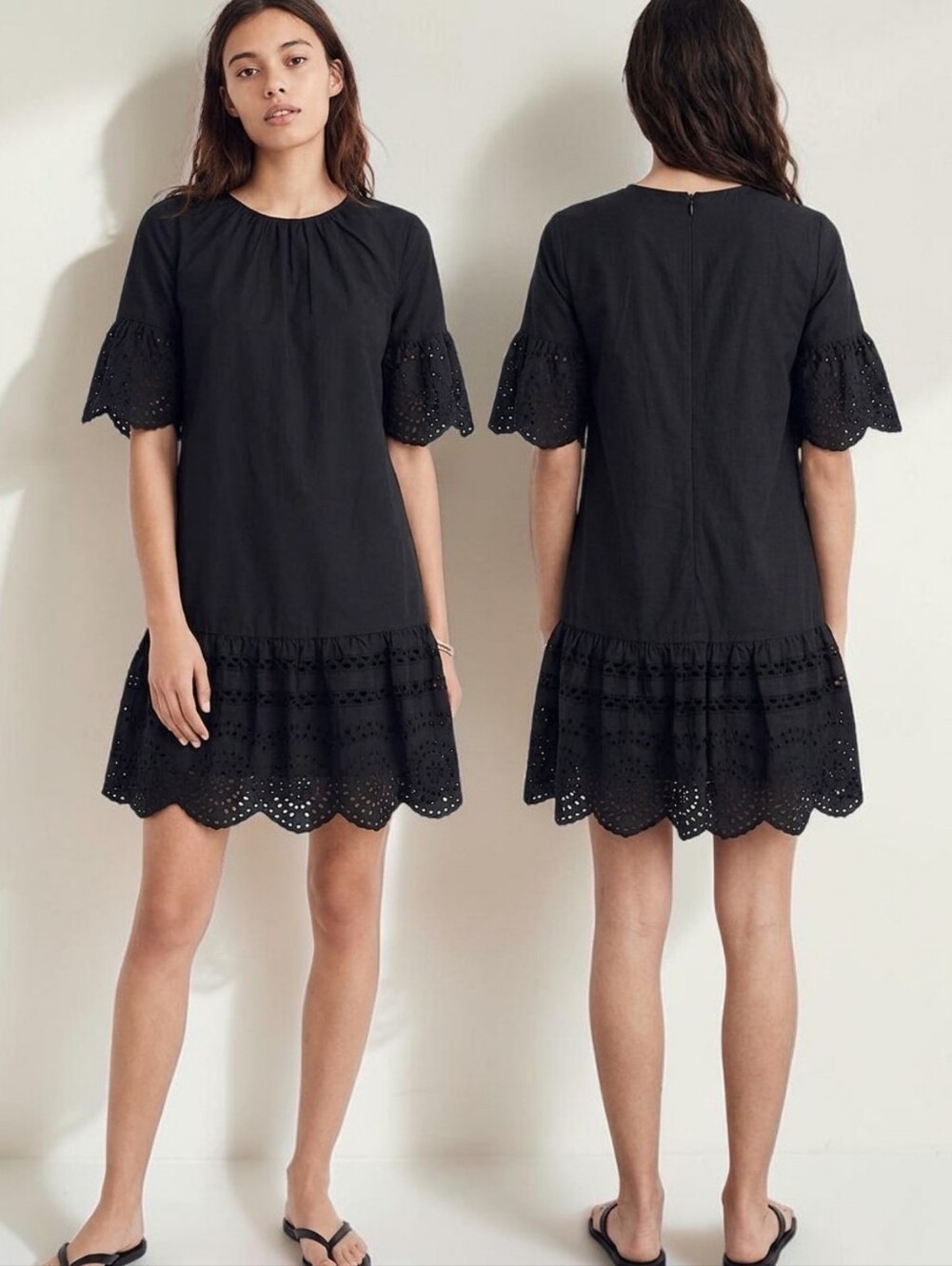 MADEWELL 100% Cotton Eyelet Drop Waist Mini Dress - Size S